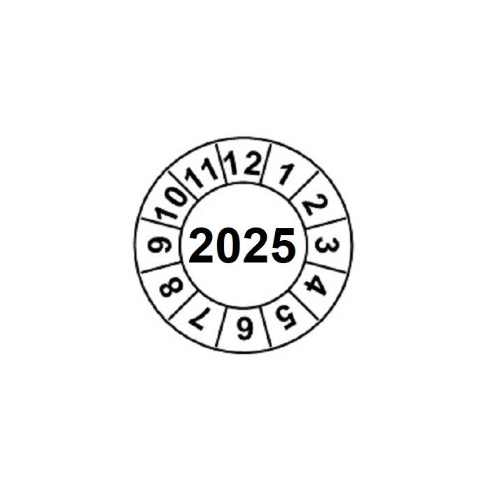 Naklejki przeglądów TYP-2, Ø 20mm,  rok "2025", arkusz 35szt.