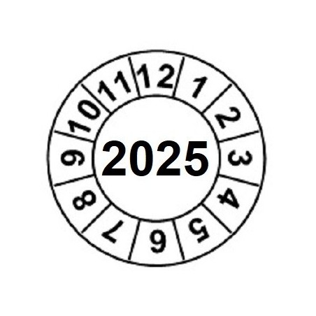 Naklejki przeglądów TYP-2, Ø 20mm,  rok "2025", arkusz 35szt.