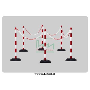 Słupek plastikowy biało-czerwony o wysokości 90cm, z kwadratową podstawą gumową