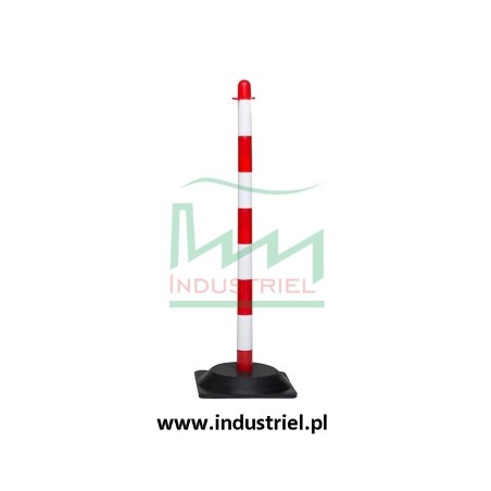 Słupek plastikowy biało-czerwony o wysokości 90cm, z kwadratową podstawą gumową
