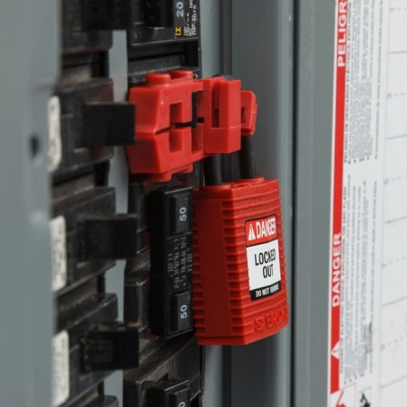 Kłódka Brady SafeKey Lockout, czerwona, z nylonowym kabłąkiem 25mm, różne klucze