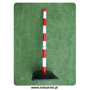 Słupek plastikowy biało-czerwony o wysokości 90cm, z kwadratową podstawą gumową