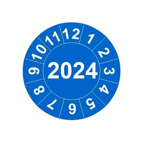 Naklejki przeglądów TYP-2, Ø30mm, na rok "2024", arkusz 20szt.