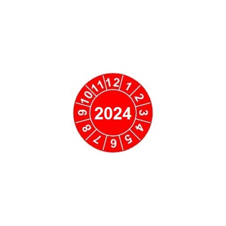 Naklejki przeglądów TYP-2, Ø25mm, na rok "2024", arkusz 20szt.