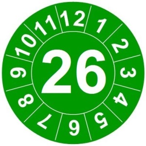 Naklejki przeglądów TYP-1, Ø10mm, rok "26", arkusz 143szt.