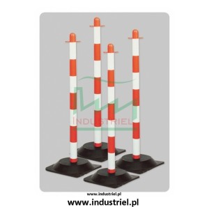 Słupek plastikowy biało-czerwony o wysokości 90cm, z kwadratową podstawą gumową