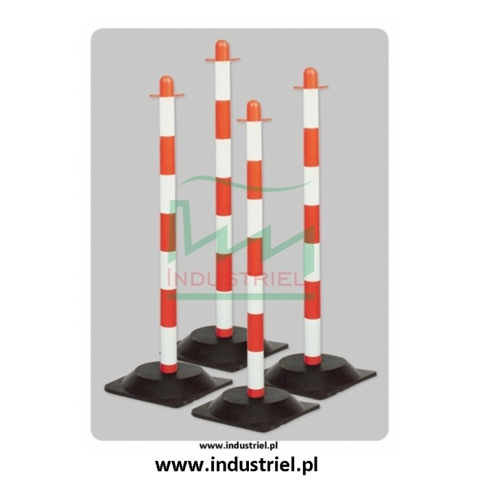 Słupek plastikowy biało-czerwony o wysokości 90cm, z kwadratową podstawą gumową