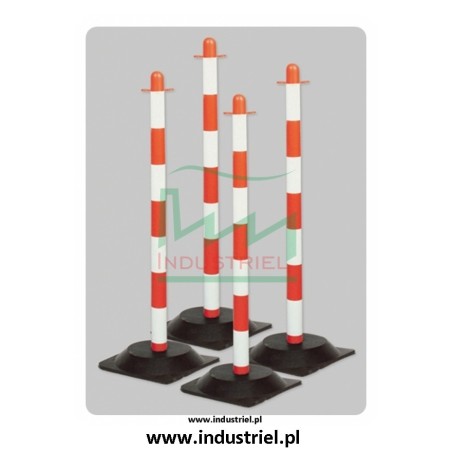 Słupek plastikowy biało-czerwony o wysokości 90cm, z kwadratową podstawą gumową