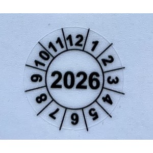 Naklejki przeglądów TYP-2, Ø 20mm,  rok "2026", arkusz 35szt.