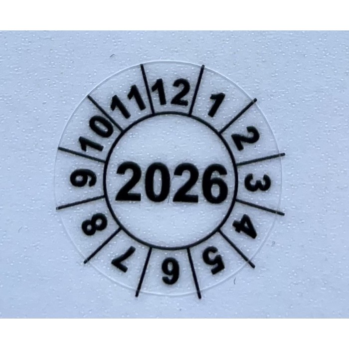 Naklejki przeglądów TYP-2, Ø 20mm,  rok "2026", arkusz 35szt.