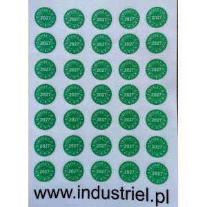 Naklejki przeglądów TYP-2, Ø 20mm,  rok "2027", arkusz 35szt.