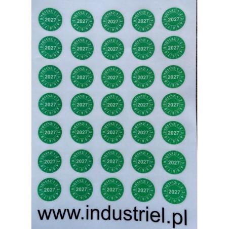 Naklejki przeglądów TYP-2, Ø 20mm,  rok "2027", arkusz 35szt.