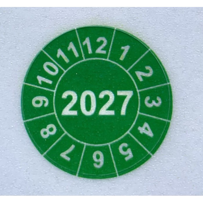 Naklejki przeglądów TYP-2, Ø 20mm,  rok "2027", arkusz 35szt.