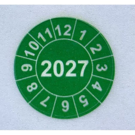 Naklejki przeglądów TYP-2, Ø 20mm,  rok "2027", arkusz 35szt.