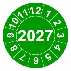 Naklejki przeglądów TYP-2, Ø 20mm, rok "2027", arkusz 35szt.