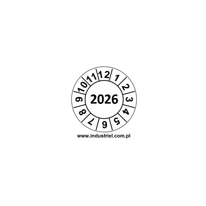 Naklejki przeglądów TYP-2, Ø 20mm,  rok "2026", arkusz 35szt.