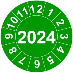 Naklejki przeglądów TYP-2, Ø25mm, na rok "2024", arkusz 20szt.