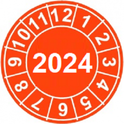 Naklejki przeglądów TYP-2, Ø30mm, na rok "2024", arkusz 20szt.