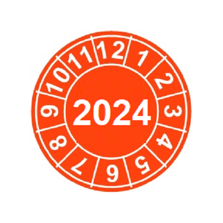 Naklejki przeglądów TYP-2, Ø30mm, na rok "2024", arkusz 20szt.