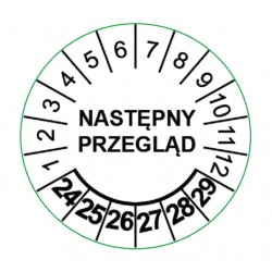 Etykiety inspekcyjne, "Następny przegląd", TYP-5, okrągłe Ø 15mm, na lata 21-25 - 63szt. - wybór kolorów