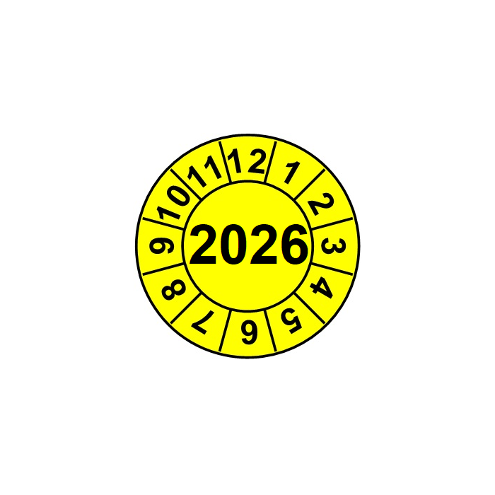 Naklejki przeglądów TYP-2, Ø30mm, na rok "2026", arkusz 20szt.