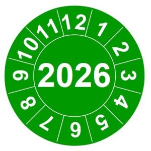 Naklejki przeglądów TYP-2, Ø 15mm, rok "2026", wybór koloru, arkusz 63szt.