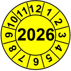 Naklejki przeglądów TYP-2, Ø 15mm, rok "2026", wybór koloru, arkusz 63szt.