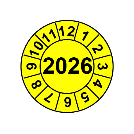 Naklejki przeglądów TYP-2, Ø 15mm, rok "2026", wybór koloru, arkusz 63szt.