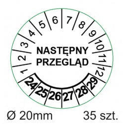 Etykiety inspekcyjne: Następny przegląd, TYP-5, okrągłe Ø 20mm, na lata 24-29 - 35szt.