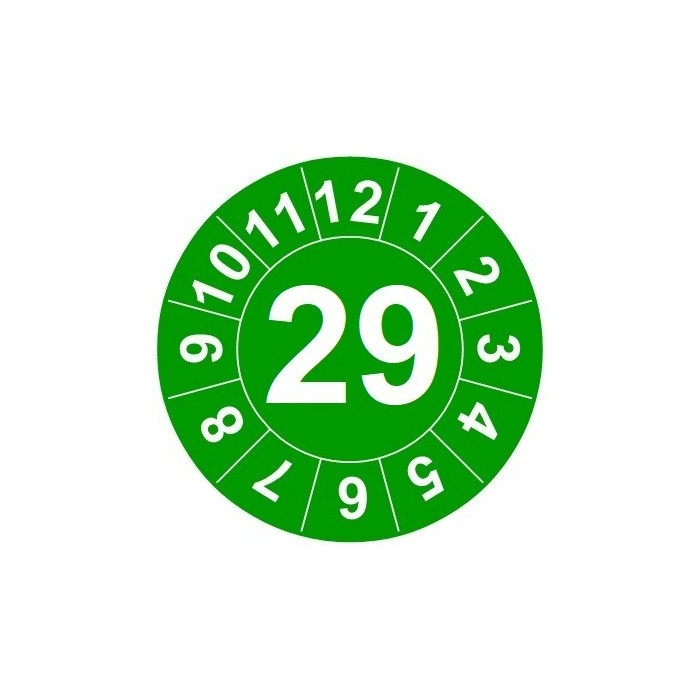 Naklejki przeglądów TYP-1, Ø15mm, rok "29", kolor do wyboru, arkusz 63szt.