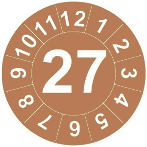 Naklejki przeglądów TYP-1, Ø10mm, rok "27", arkusz 143szt.
