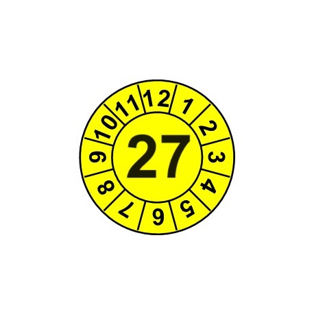 Naklejki przeglądów TYP-1, Ø10mm, rok "27", arkusz 143szt.