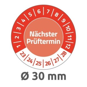 Tabliczki inspekcyjne NoPeel na lata 23-28, do opisu ręcznego, Ø30, czerwone, 80 sztuk, Avery Zweckform