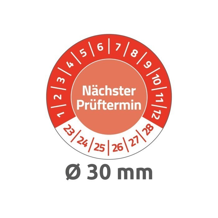 Tabliczki inspekcyjne NoPeel na lata 23-28, do opisu ręcznego, Ø30, czerwone, 80 sztuk, Avery Zweckform