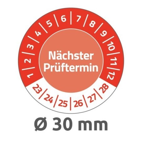 Tabliczki inspekcyjne NoPeel na lata 23-28, do opisu ręcznego, Ø30, czerwone, 80 sztuk, Avery Zweckform