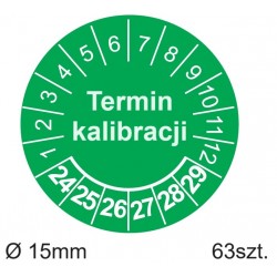 Etykiety inspekcyjne, Termin kalibracji TYP-5, okrągłe Ø 15mm, na lata 24-29 - 35szt.