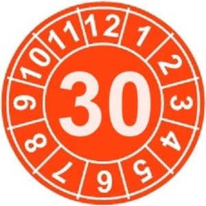 Naklejki przeglądów TYP-1, Ø10mm, rok "30", arkusz 143szt.