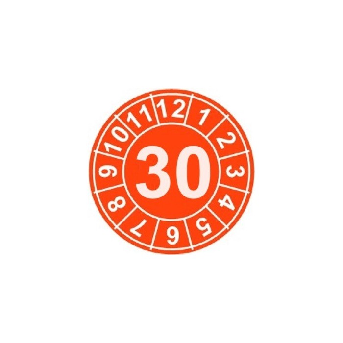 Naklejki przeglądów TYP-1, Ø10mm, rok "30", arkusz 143szt.
