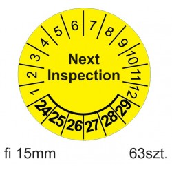 Etykiety inspekcyjne, naklejki przeglądowe, TYP-5, Next Inspection, okrągłe Ø 15mm, na lata 24-29 - 63szt.