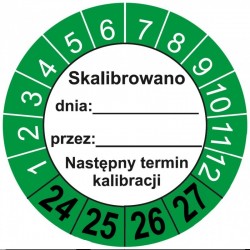 Etykiety inspekcyjne, TYP-6, "Skalibrowano", okrągłe Ø 30mm, na lata 24/27 - 20szt.