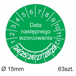 Etykiety inspekcyjne, TYP-5, "Data następnego wzorcowania", okrągłe Ø 15mm, na lata 23-28 - 63szt.