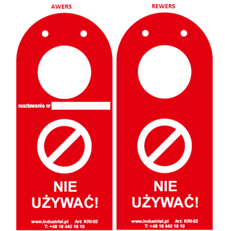 Kontrolka rusztowań "ScaffTag" w języku polskim, zawieszka czerwona, 135x305mm z otworem na rusztowanie