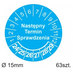 Etykiety inspekcyjne, Następny Termin Sprawdzenia, TYP-5, okrągłe Ø 15mm, na lata 24-29 - 63szt.