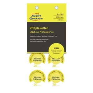 Avery 7905 Naklejki przeglądów okresowych na lata 20__, winylowe, Ø30, czerwone, 80 sztuk, Avery Zweckform