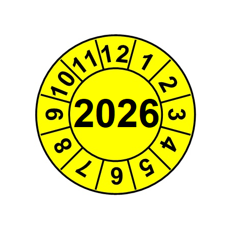 Naklejki przeglądów TYP-2, Ø 20mm, rok "2026", arkusz 35szt.