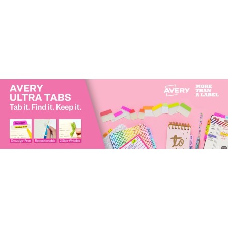 Avery 74769 Samoprzylepne zakładki indeksujące, różnokolorowe do opisu kartek, segregatorów