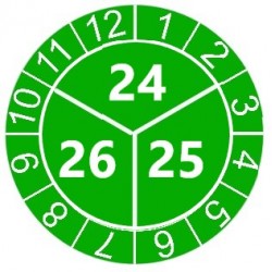 Naklejki przeglądów TYP-3, Ø 20mm, trójdzielna na lata "24/25/26", zielone, 35szt.