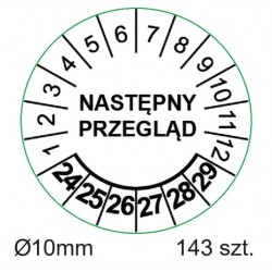 Etykiety inspekcyjne: Następny przegląd, TYP-5, okrągłe Ø 10mm, na lata 23-28 - 143szt.