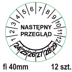 Etykiety inspekcyjne TYP-5, Ø 40mm, napis na środku "NASTĘPNY PRZEGLĄD",