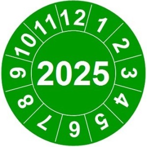 Naklejki przeglądów TYP-2, Ø 20mm,  rok "2025", arkusz 35szt.